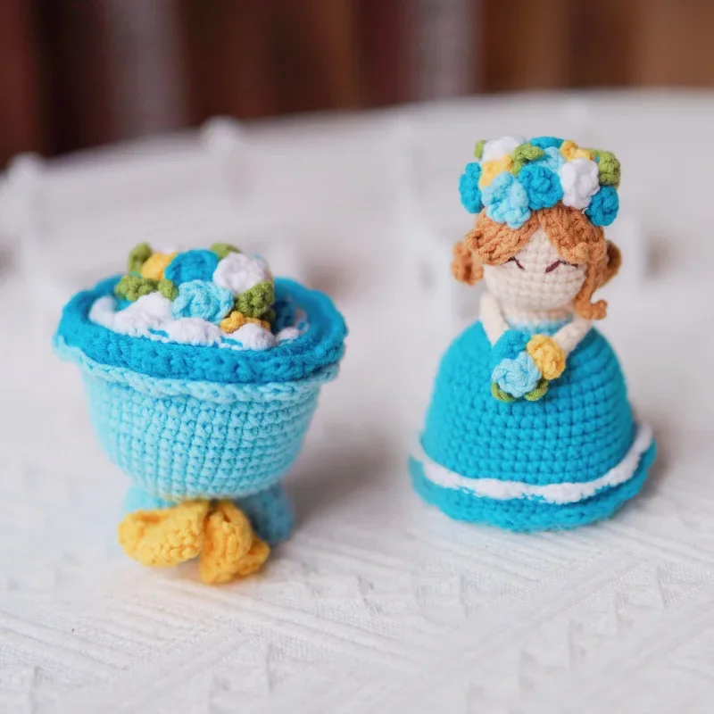 (미완성) DIY 양면 크로셰 꽃다발 꽃인형, 수제 신부 크로스드레싱 웨딩드레스 인형