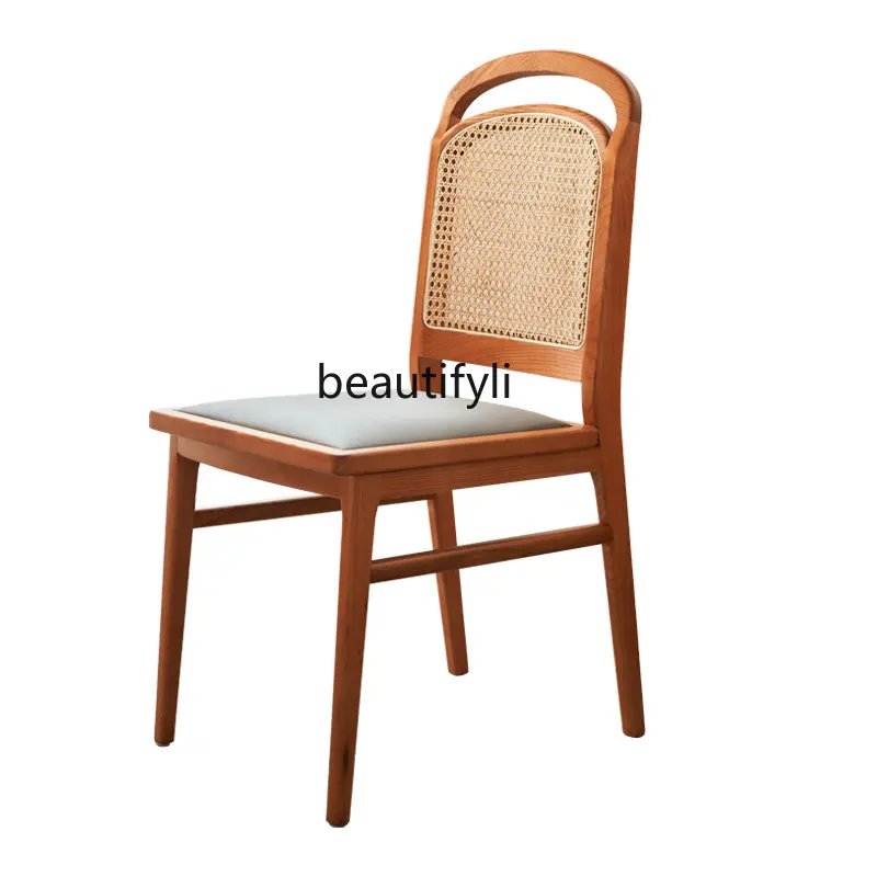 

yj Modern Minimalist Solid Wood Dining Chair Creative Woven Rattan B & B Nordic Designer Backrest Chair