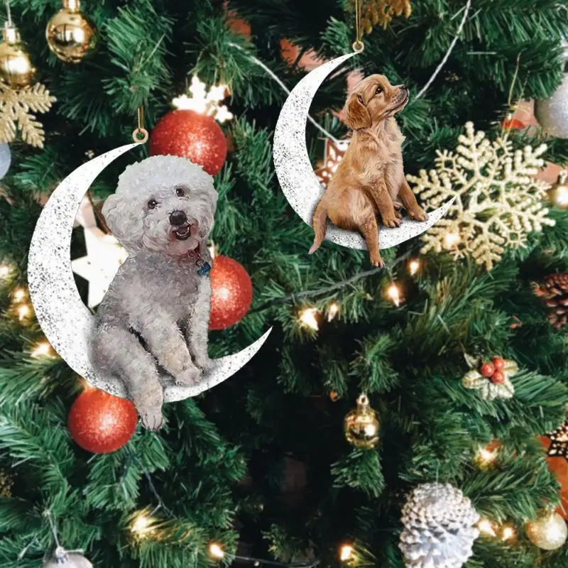 Pendentif de chien assis sur la lune pour rétroviseur de voiture