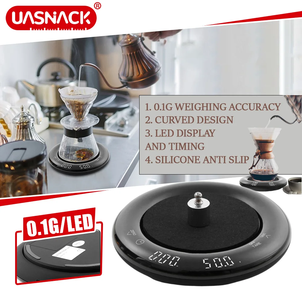 

0.1g Upgraded Espresso Scale with Timer Led High-precision Annular Silicone Pad Coffee Scale Rechargeable Food Kitchen Scale