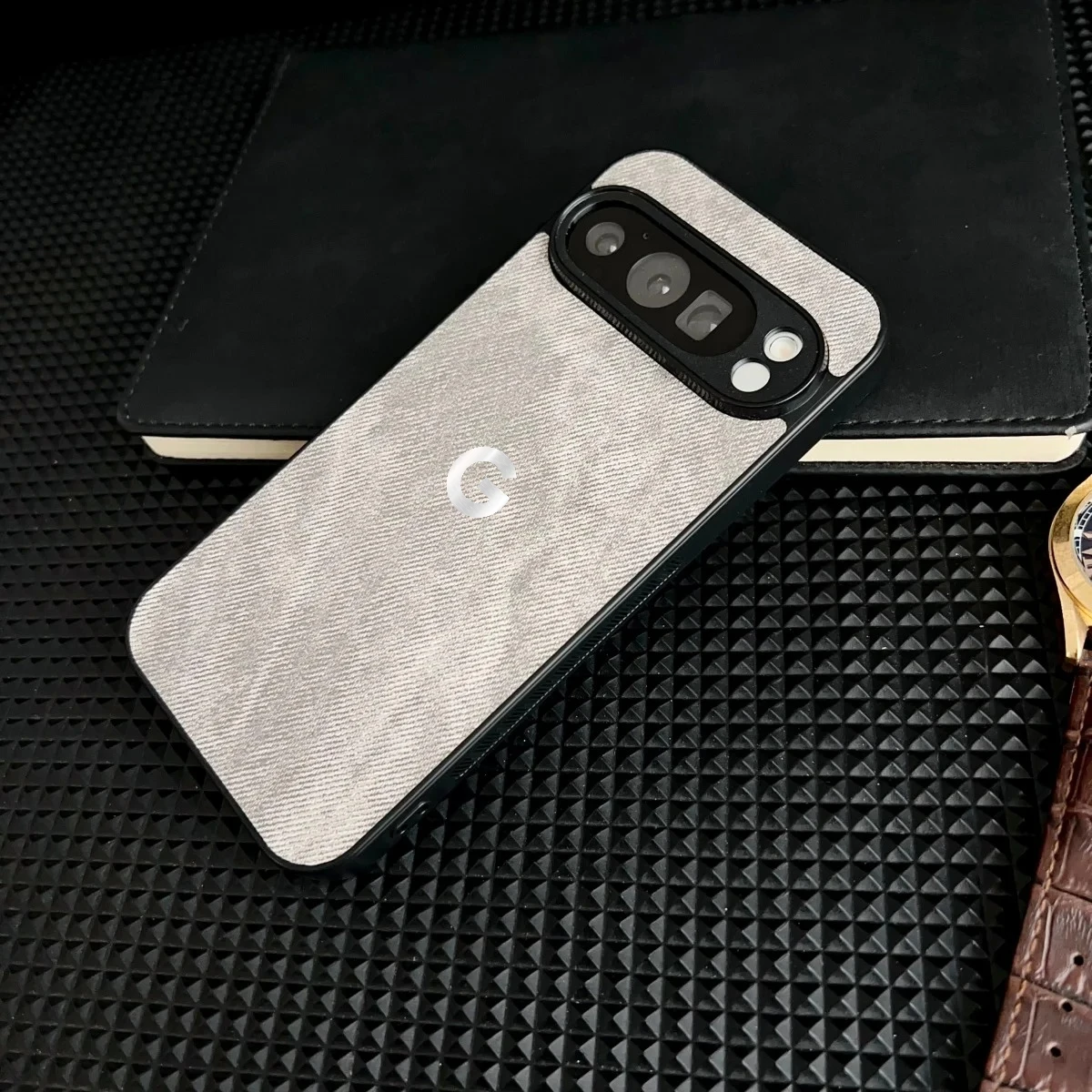 Vintage Denim Texture Magnetic Leather Case with Wireless Charging Compatibility