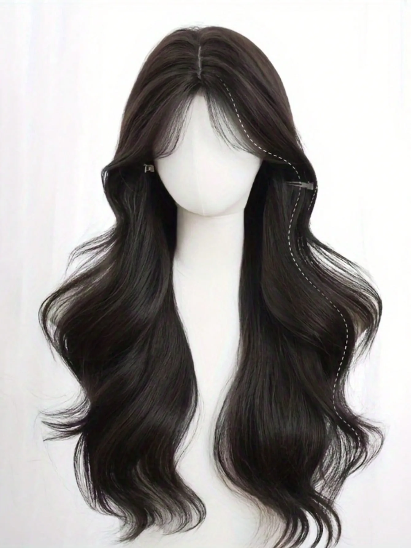 24Inch Long Wavy Synthetic Wig With Natural Middle Part Simulated Scalp Full Machine Made Wig With Air Bangs for Women Daily Use