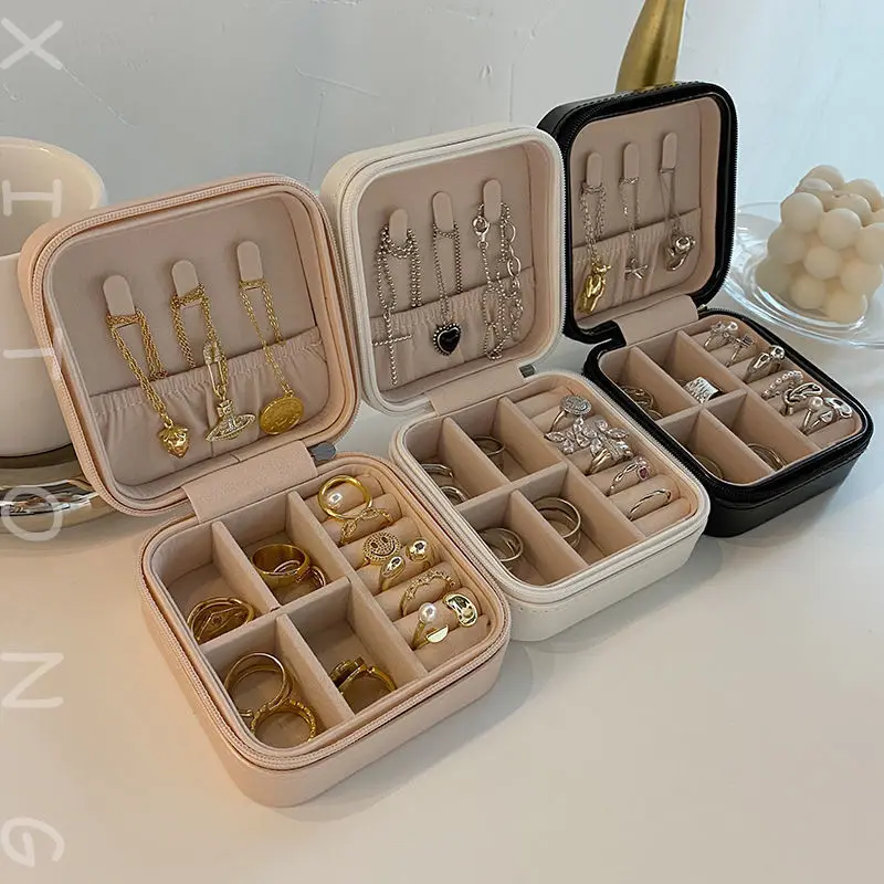 Portable Zipper Jewelry Box Jewelry Ring Necklace Earrings Stud