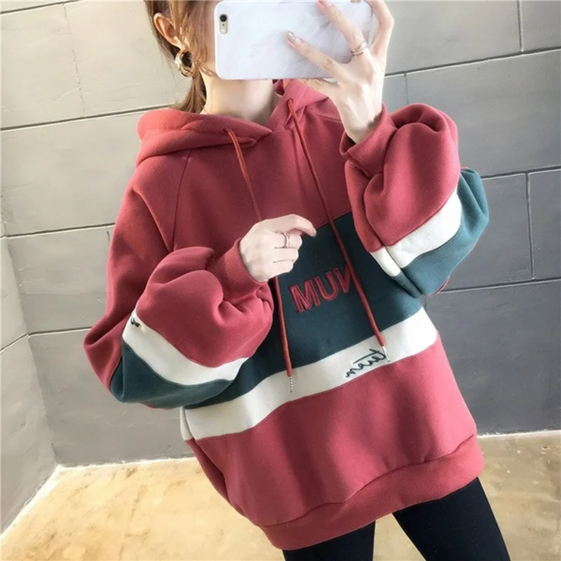 Women 2024 Harajuku Casual Long Sleeve Pullover Hooded Sweatshirt Loose Thickening Female Candy Sweatshirt Tops Letter Hoodies