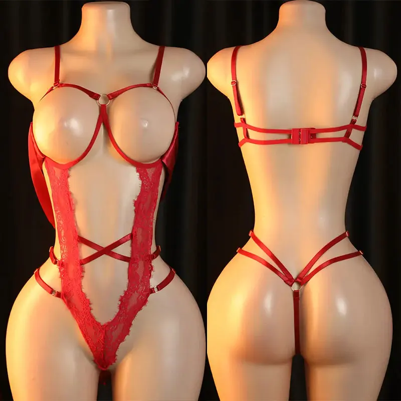 Black Erotic Lingerie Teddy Women Sexy Bodysuit Sultry Lace-Up Bra Ultra-Sensual Underwear For Sex Nighttime Crotchless Babydoll