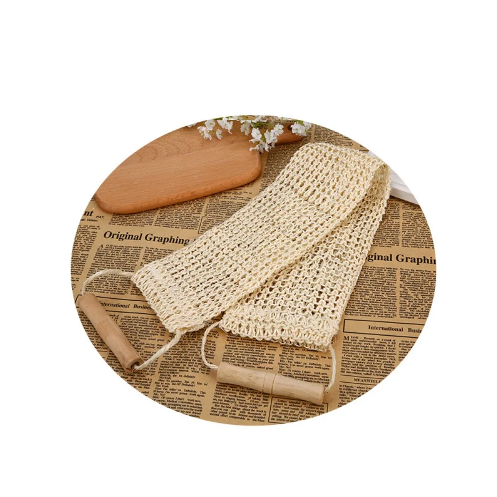 Rub Exfoliating Dead Skin Shower Towel Durable Skin Care Bath Towel Scrubber Sisal Back Strap Wooden Handle 2