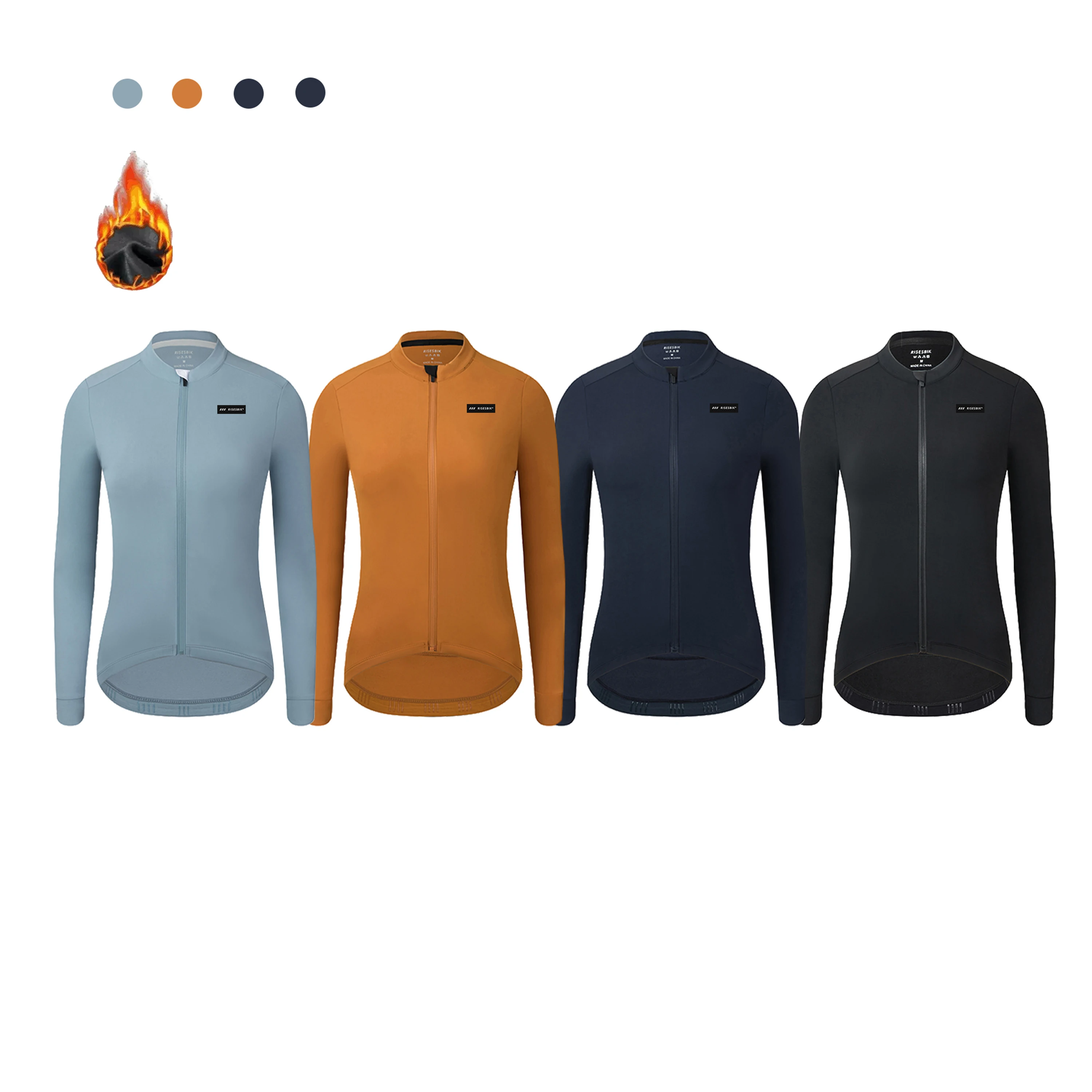 RISESBIK Winter Women's Cycling Clothing Thermal Fleece Cycling Jersey Zipper Pocket Softshell Windproof Cycling Jacket Women