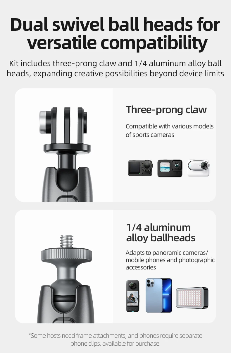 Aluminum Alloy Magnetic Action Camera Holder 360° Adjustable 1/4 Adapter For In