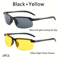 Enhanced Night Vision Anti - Glare Driving Glasses - Fashionable Semi - Rimless Design (Black Yellow)
