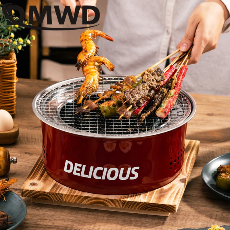 BBQ Stove Oven Korean-Style Charcoal Grilling Oven Home Outdoor Camping Charcoal Barbecue Baking Griddle Stove Carbon Grill Pan 6