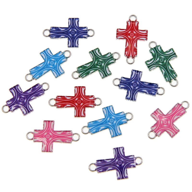 

50pcs Color Plated Enamel Cross Jesus Connectors fit Jewelry Making Bracelet Findings Accessories DIY Craft 25*15mm