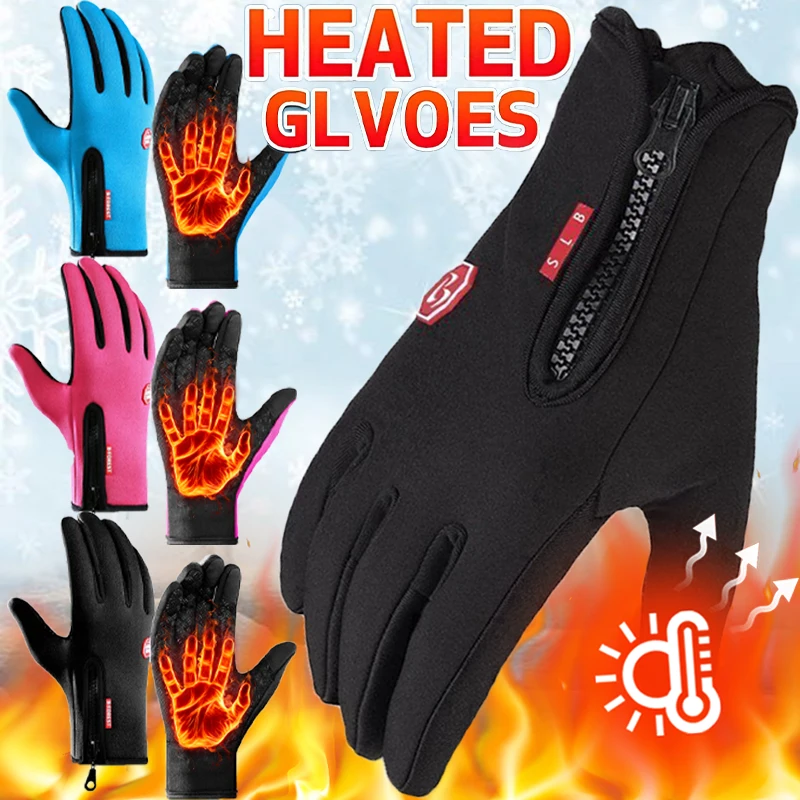 

Thickening Snow Gloves Women Men Protective Winter Warm Plus Gloves Outdoor Windproof Non-Slip Cycling Driving Zipper Mittens