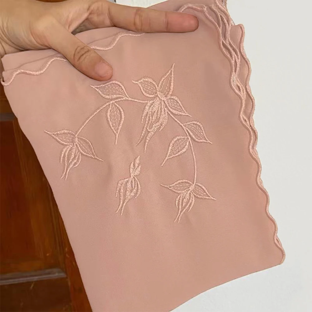 Muslim Fashion Hijab  Flower Shawl Sulam Kain Women Embroidered Chiffon  Scarf High Quality 180*70cm  Islamic Clothing Ready