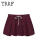 TRAF Casual Women 2 Pieces Sets Waist Lace Up Lantern Edition Mini Skirt Sets Solid Pocket Decorative Jacket Top Women's Set 4