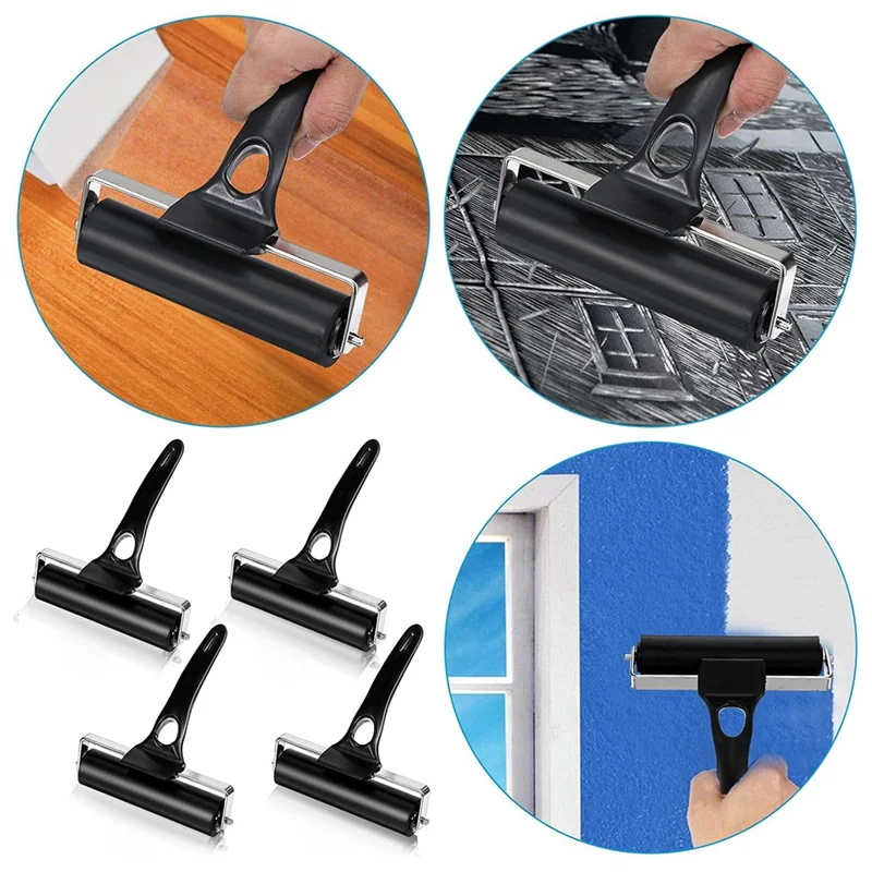 【핫 판매】 4 Pcs 고무 롤러 검정색 고무 Brayer 롤러 잉크 롤러 접착 인쇄 잉크 블록 종이 공예 프레스