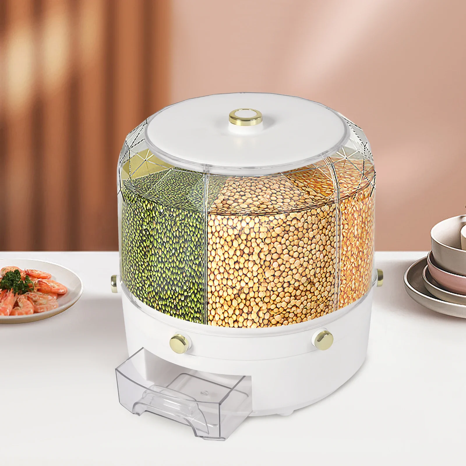 Premium Cereal Dispenser &ndash; 6 Grids, 360&deg; Rotatable, Large Capacity