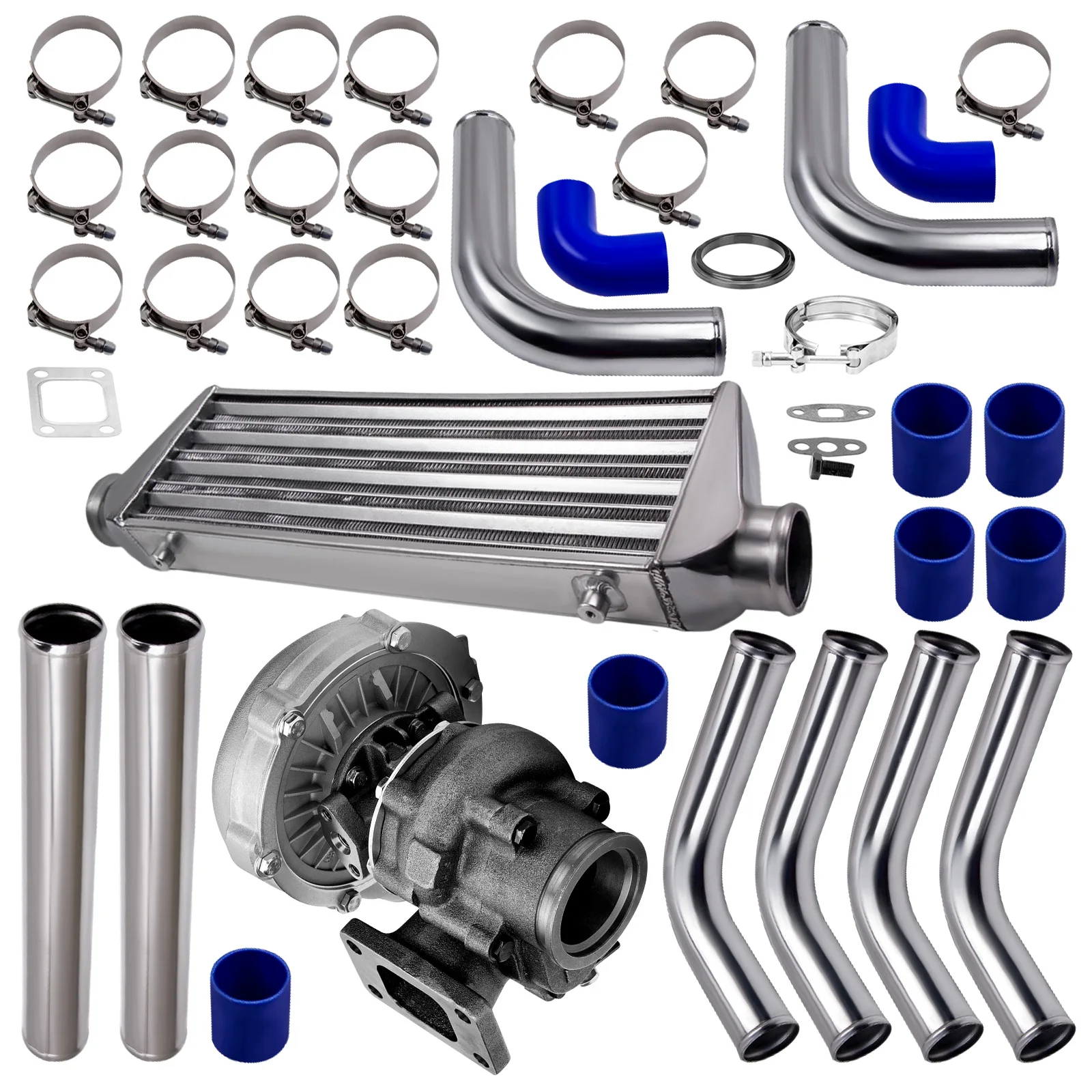 T04E Turbo Charger + Hp Stage Iii Wastegate + 27X7X2.5 2.5 "Intercooler Universale E Kit Tubazioni Intercooler