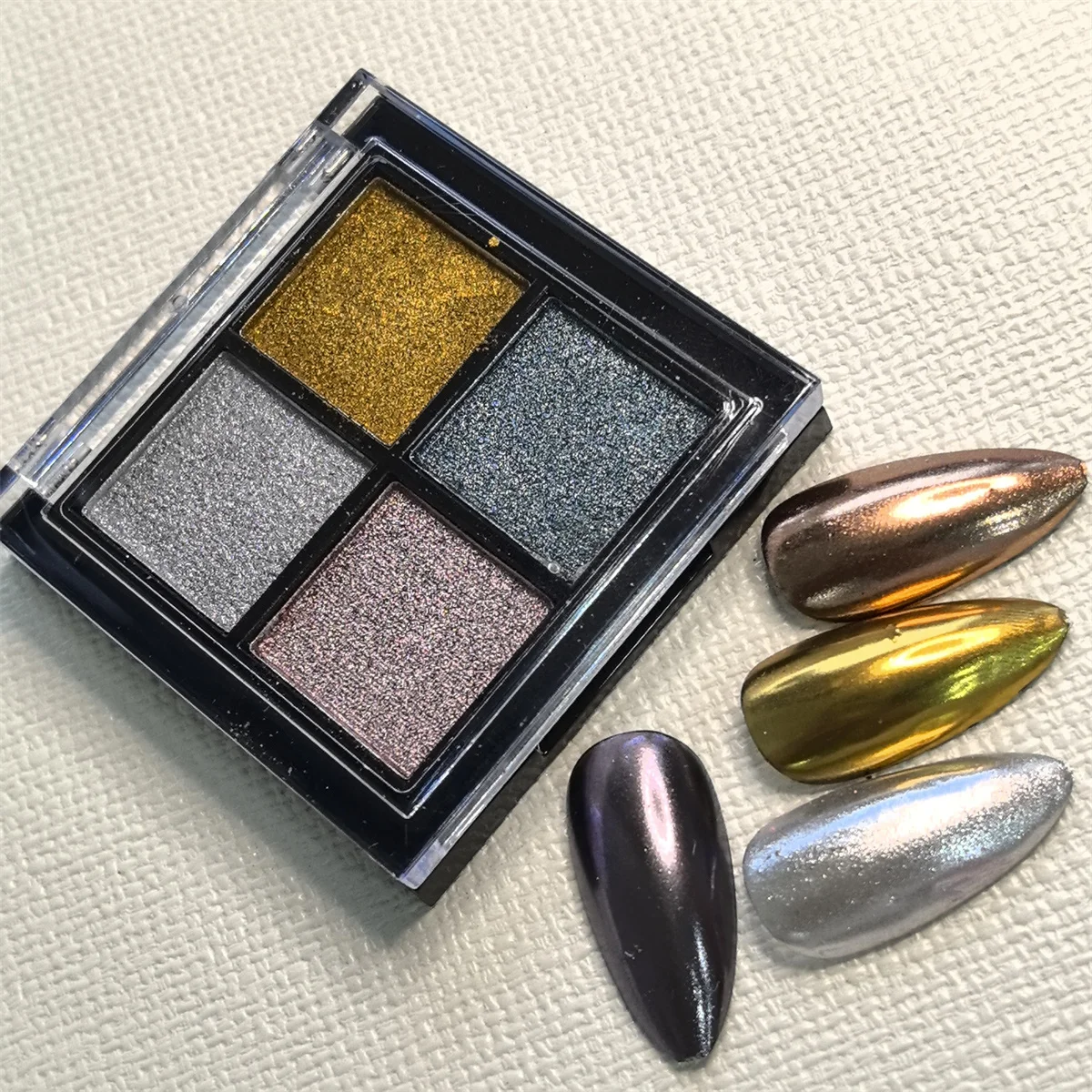 4 grid chrome nail magic mirror powder palette holographic laser aurora solid mirror gel polishing pigment decoration nail powder nail glitter nail pigment 1pc