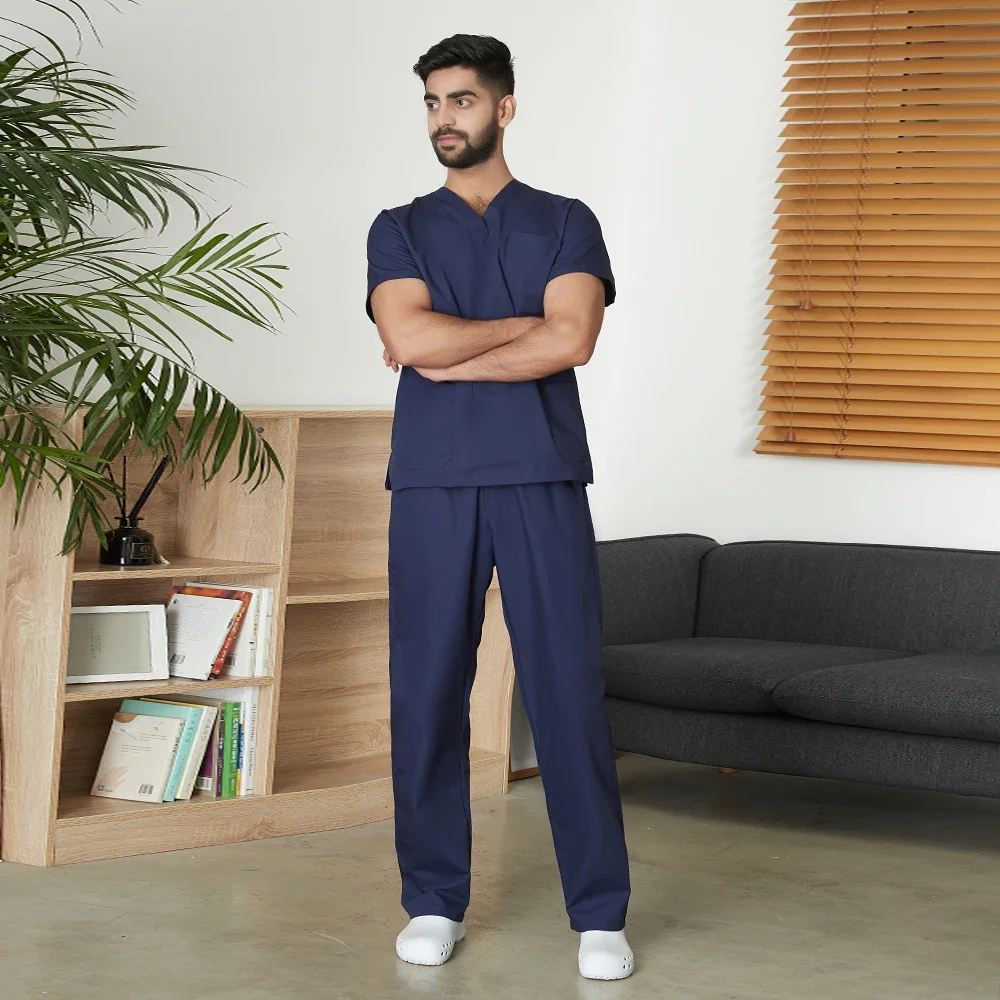 Anesthesiologist Surgical Gown Short Sleeve Scrub men's V-neck Pharmacy Suit Dentist Hospital Doctor Nurse Work Clothes Unisex medical uniform