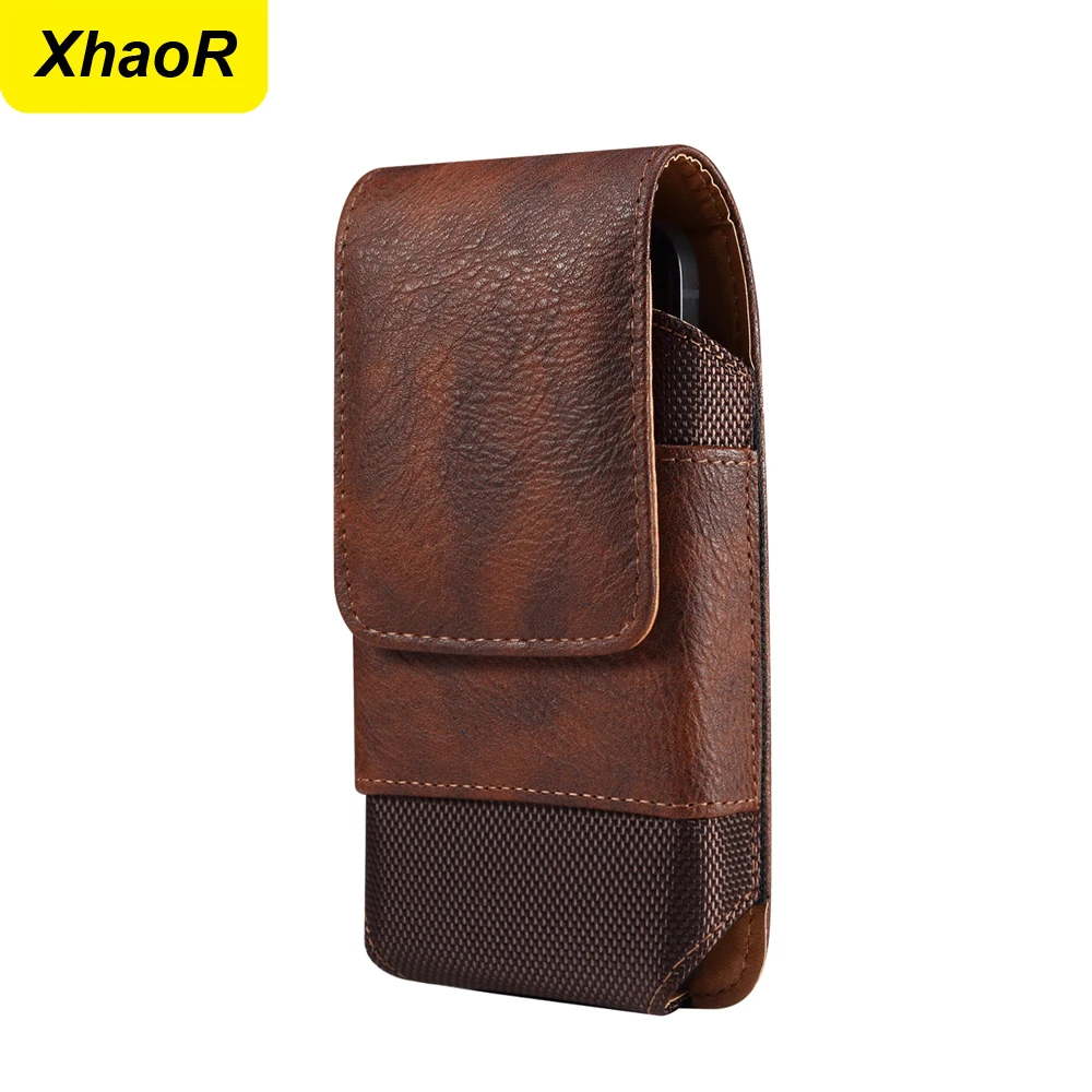 Leather Men Waist Bag-Universal Mobile Phone Belt Clip Case for iPhone 16 15 14 13 Pro Max Samsung Galaxy S22 S23 Xiaomi Huawei