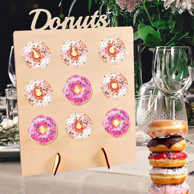 Donut Pared Reutilizable Soporte para Donuts de Madera 9 Orificios Soporte  para Rosquillas para Cumpleaños Camiones de Caramelos Aniversarios Boda