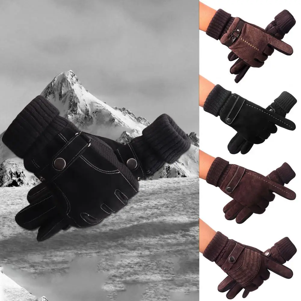 1 Pair Warm Touch Screen Winter Warm Men's Gloves Faux Leather Casual Gloves Mittens for Men Outdoor Sport Full Finger Glove 1 pair motorcycle gloves breathable unisex full finger glove fashionable outdoor racing sport glove motocross protective gloves