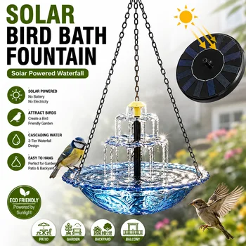 Outdoor Hanging Solar Bird Bath Fountain, 3-Tier Water Feature with Feeder Tray for Hummingbirds, Garden Pond Decor 1