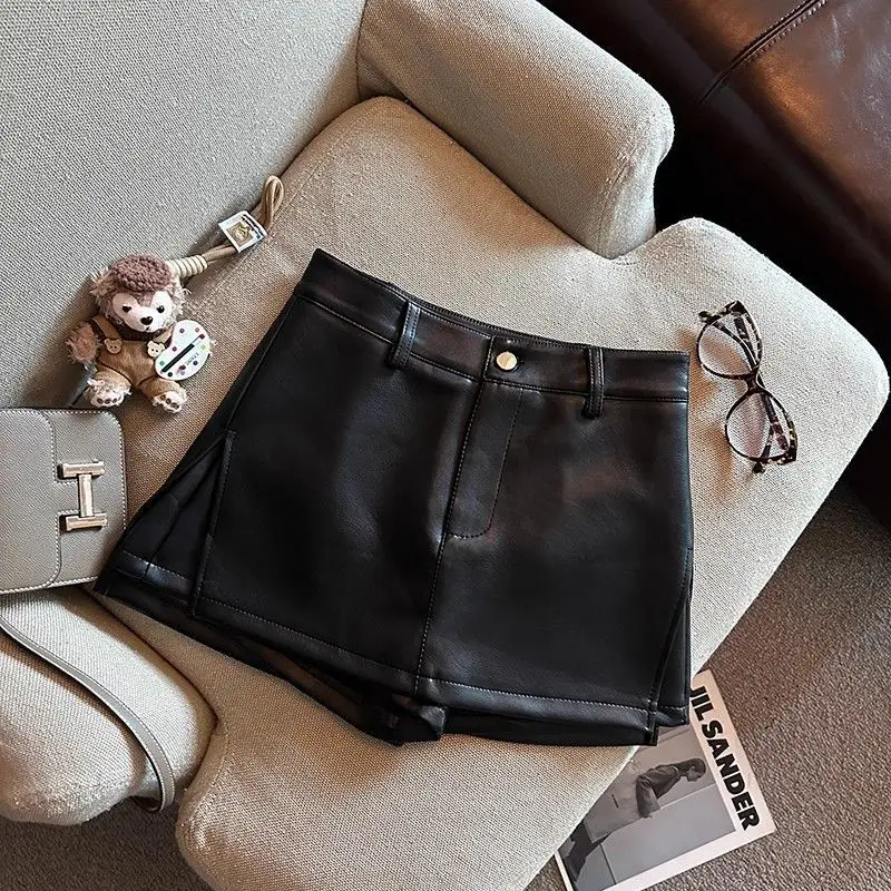 Vintage Braun PU Leder Röcke Weibliche Sexy Hot Mädchen Paket Hüfte Mini Rock Frauen Herbst Winter Hohe Taille Split Shorts Rock – Detail 8