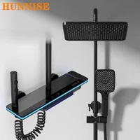 Smart Piano Digital Bathroom Shower Set Quality Brass Hot Cold Shower for Bathroom Fixture Black Digital Piano Shower System 1