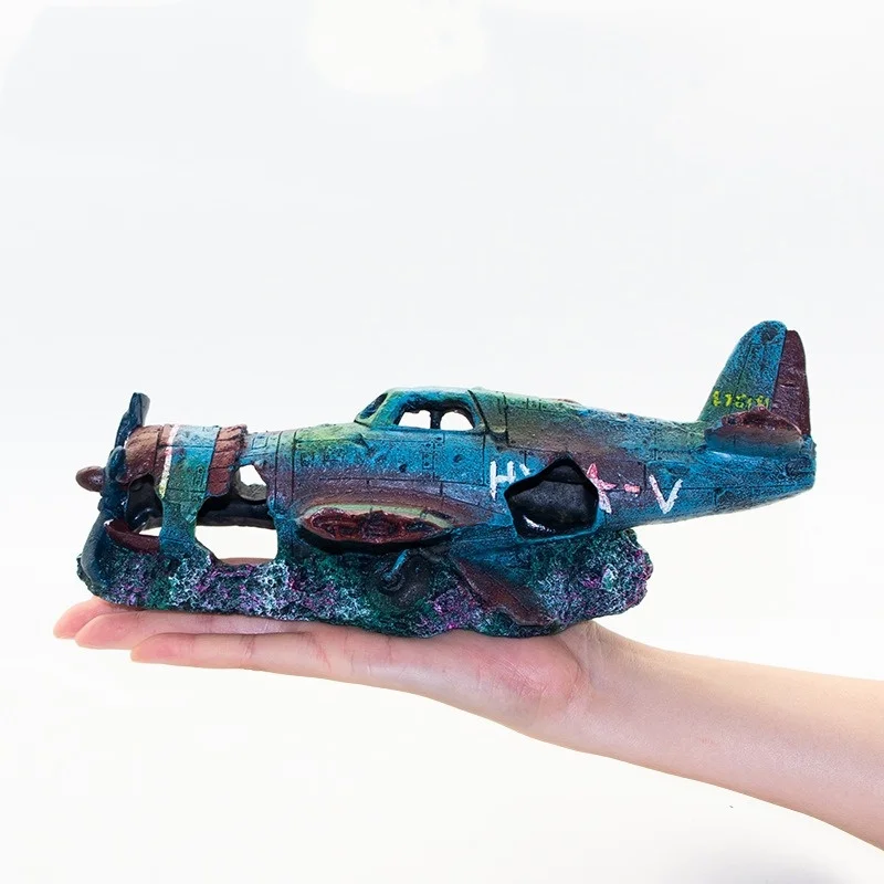 Resin Artificial Plane Wreckage Ornament for Aquarium Fish Tank Decoration