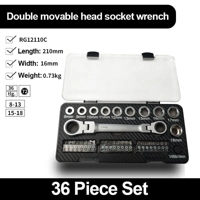 

36PCS Ratchet Wrench Set With Box Multi-Functional Two-Way Adjustable Double-Ended Ratchet Spanner Socket Screwdriver Set