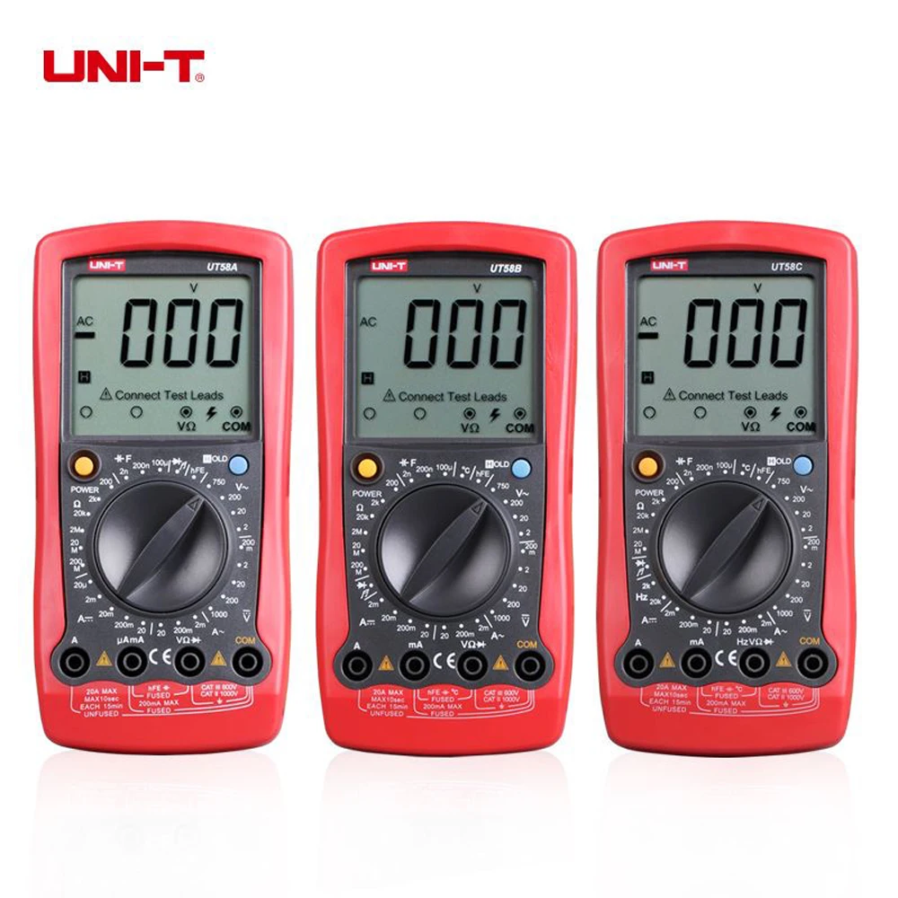 

UNI-T UT58A UT58B UT58C UT58D UT58E Digital Multimeter Current Voltage Resistance Capacitance Frequency Temperature Tester