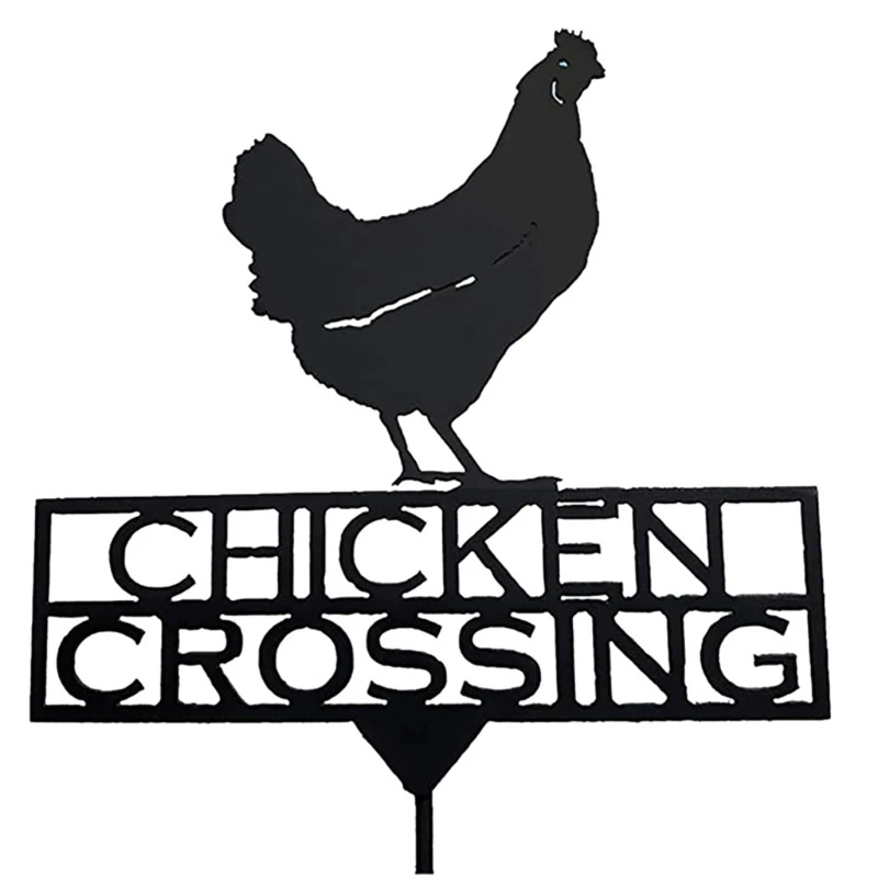 

2D Metal Chicken Crossing Yard Sign Decor with Letters Hollow Animal Dropship