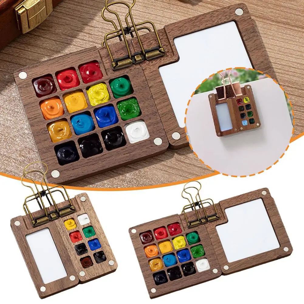 Empty Wooden Watercolor Palette Portable Mini Travel Box Watercolor Box Art Tray Supplies Square Paint Art Painting Acrylic Q6I8