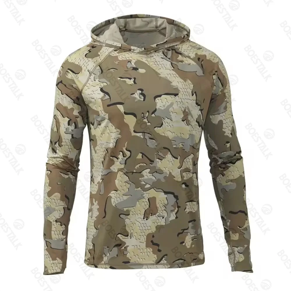 Men Hooded Camouflage Fishing Suit Outdoor Sports Camping Mountaineering Sunscreen Breathable Training