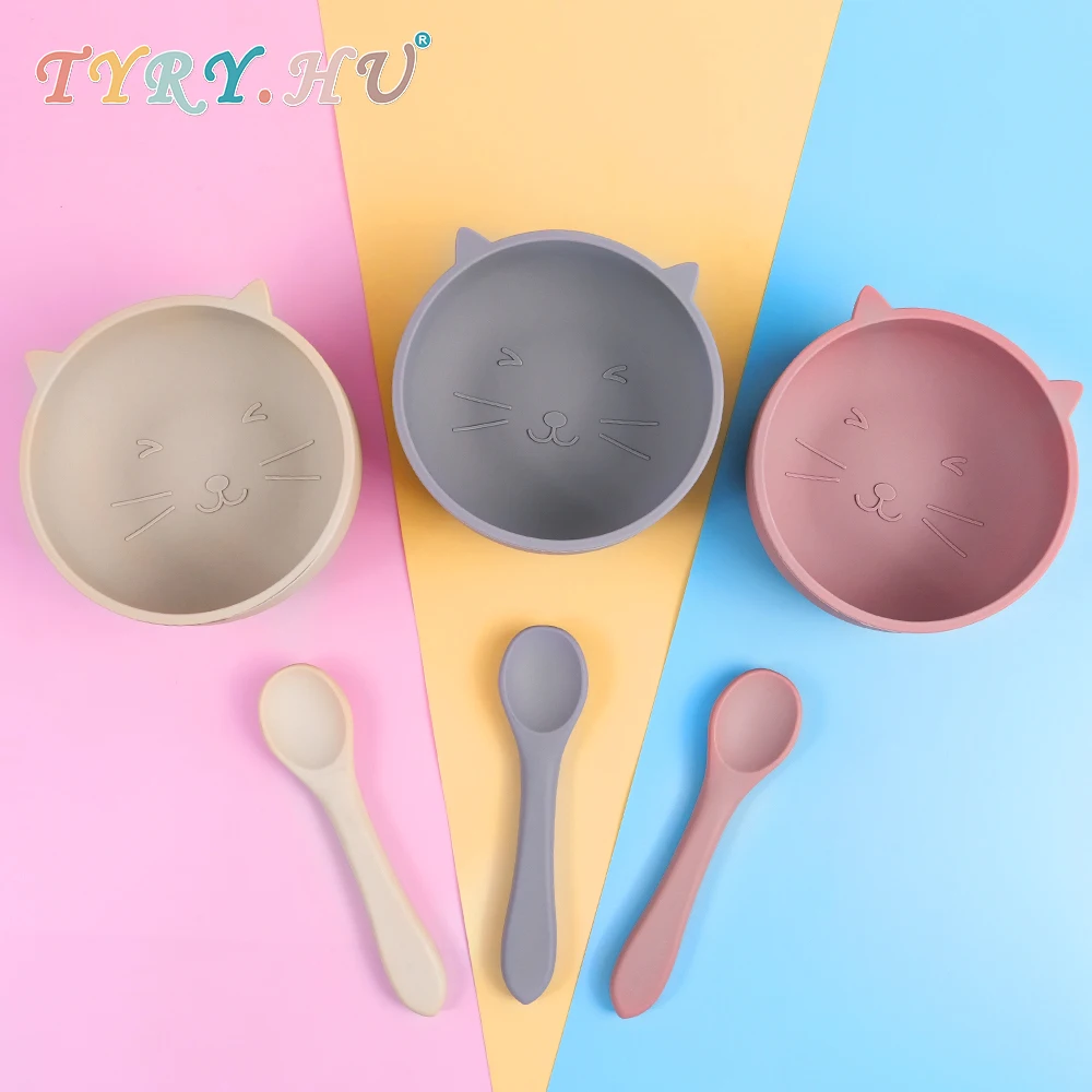 2pcs Silicone Baby Feeding Bowl Set Baby Learning Dishes Suction Bowl Set silicone Spoon Children Tableware Stuff silicone meal set silicone feeding set baby tableware set silicone feeding bowl