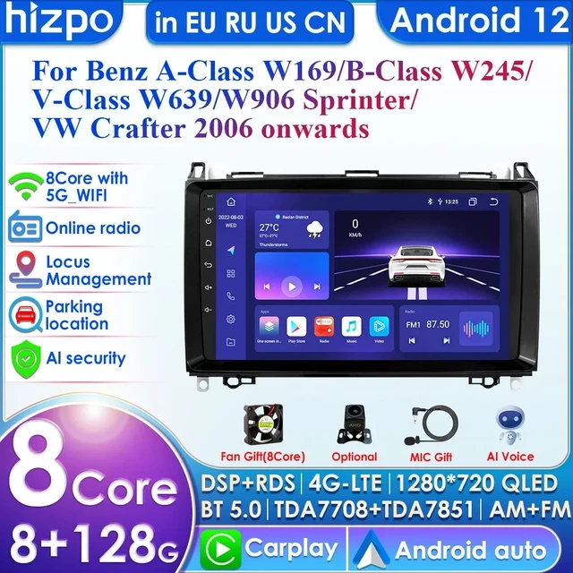 4G 32 AHD 4G) 9'' Android 12 For Mercedes Benz B200 Sprinter W906