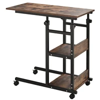 C-Shaped Mobile Sofa Bed Side Table Adjust Height 3-Tier Cart W/ Casters, Brake 1