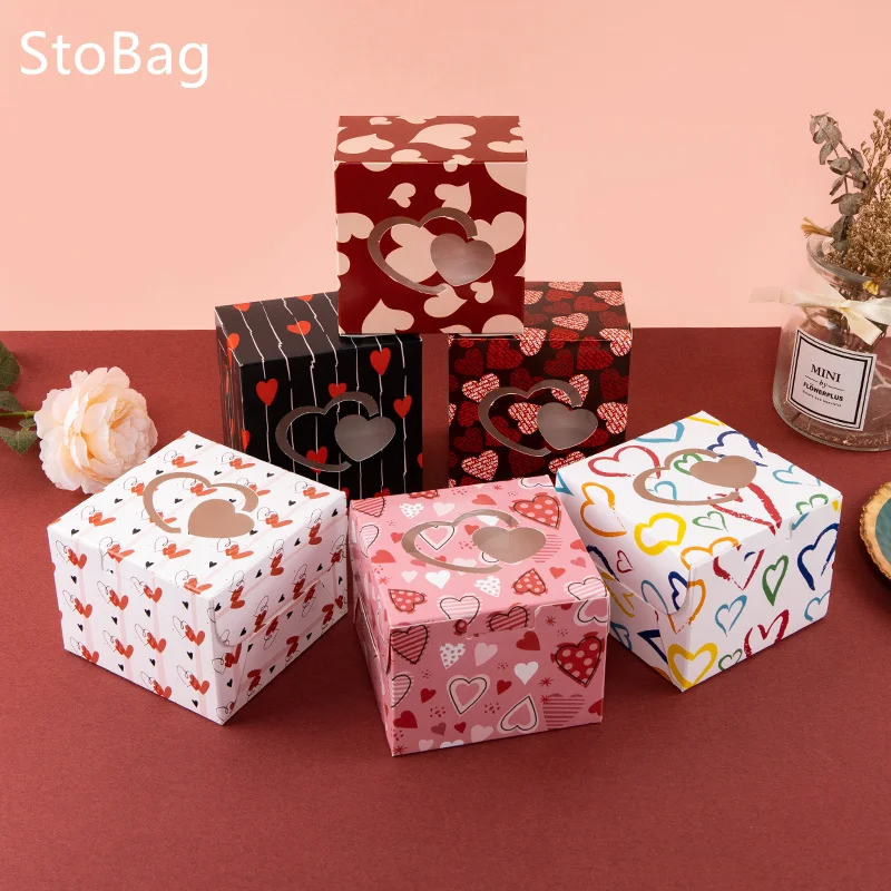 

StoBag-Colorful Lucky Cake Box Window Gift Wrapping Wedding Party Packaging Candy Chocolate Snack Wish Decoration Suppily 12Pcs