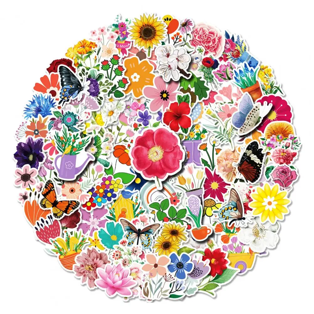 

100Pcs Cute Flower Stickers Sel-adhesive DIY Graffiti Aesthetic Decal Waterproof No Residue Laptops Phones Skateboards PVC