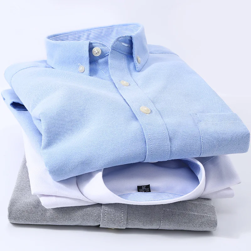 Men's Shirt Long Sleeve Spring Autumn Oxford Woven Cotton Free Ironing Business Leisure Slim Solid Color