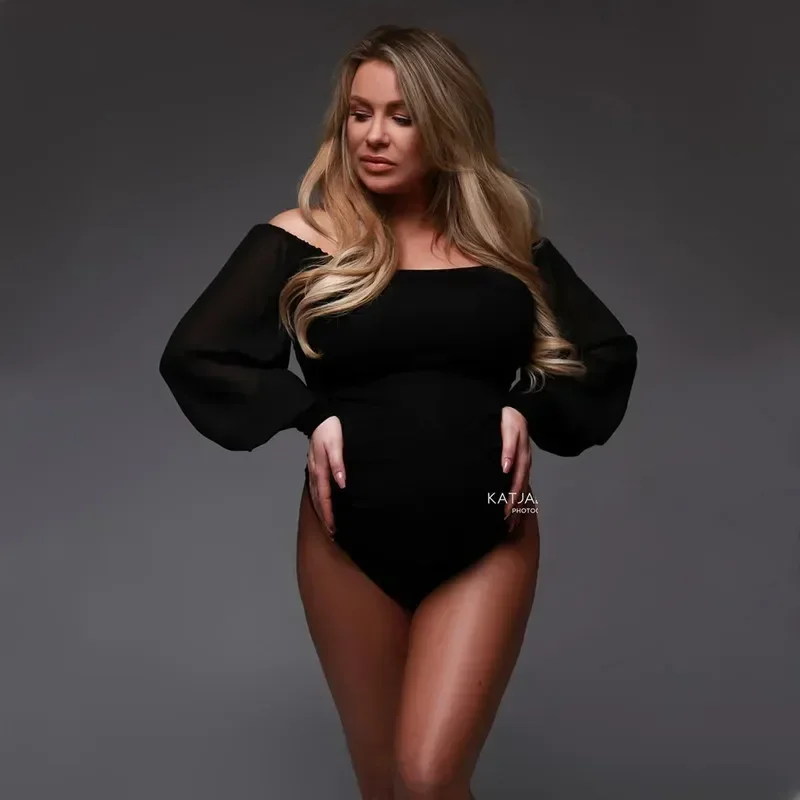 

Sexy Black Maternity Bodysuit Stretchy Photography Short Pregnancy Women Dress Photo Shoot Jumpsuits