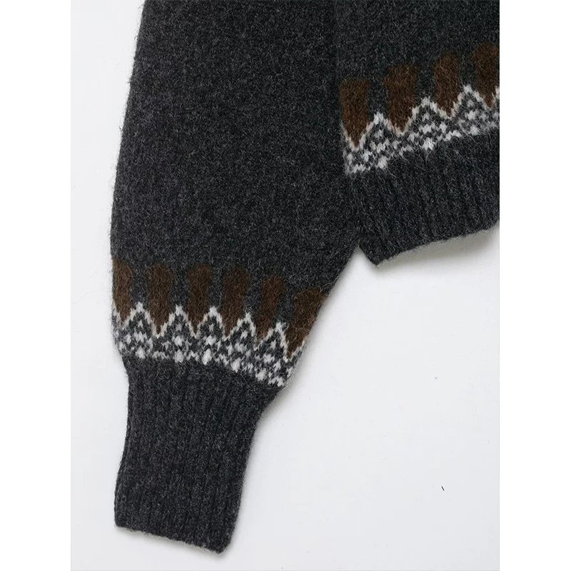 Women's Knitted Pullover Women Fashion Long Sleeve Vintage Jacquard Short Sweater 2025 New Casual Loose Knitwear Tops ﻿ ﻿