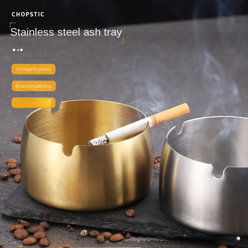 Golden Silver Stainless Steel Ash Tray, Creative Cigarette Holder, Large, Personal Household, Hotel, Restaurant, Internet Bar personal