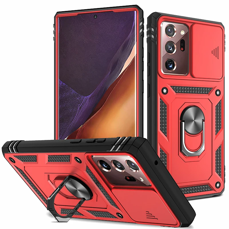 Ultimate Protective Slide Lens Case with Metal Ring Stand - Durable PC+TPU Back Cover