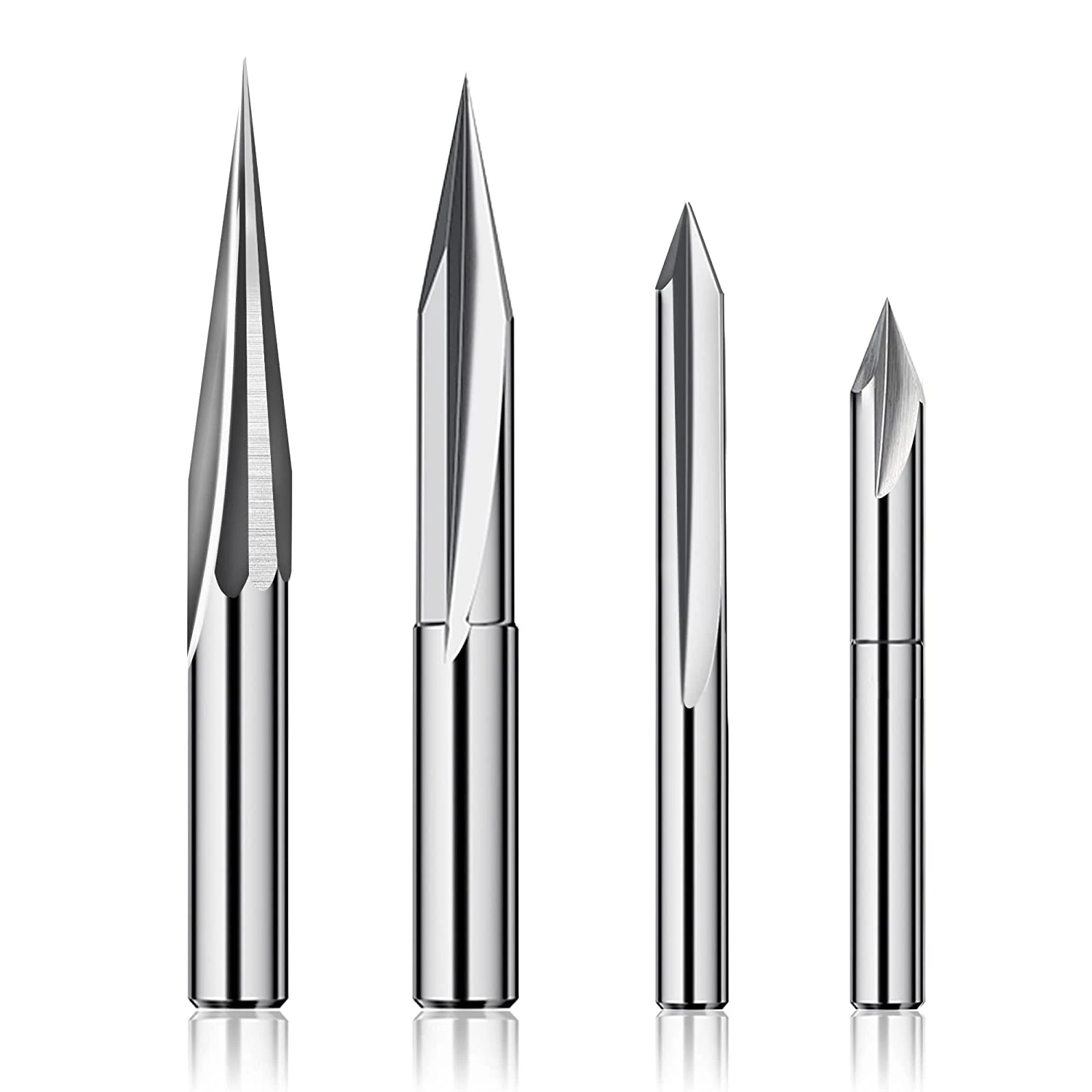 CNC Router Bits Set 1/4 Shank, Engraving Wood Carving Router Bit 6mm & 4mm, V-Groove, Profile Bit, Tungsten Steel-4PCS