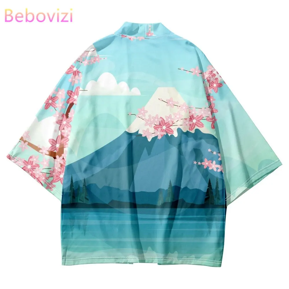 Summer Men Loose Japanese Style 3/4 Sleeve Kimono Traditional Cardigan Haori Women Harajuku Streetwear Shirts