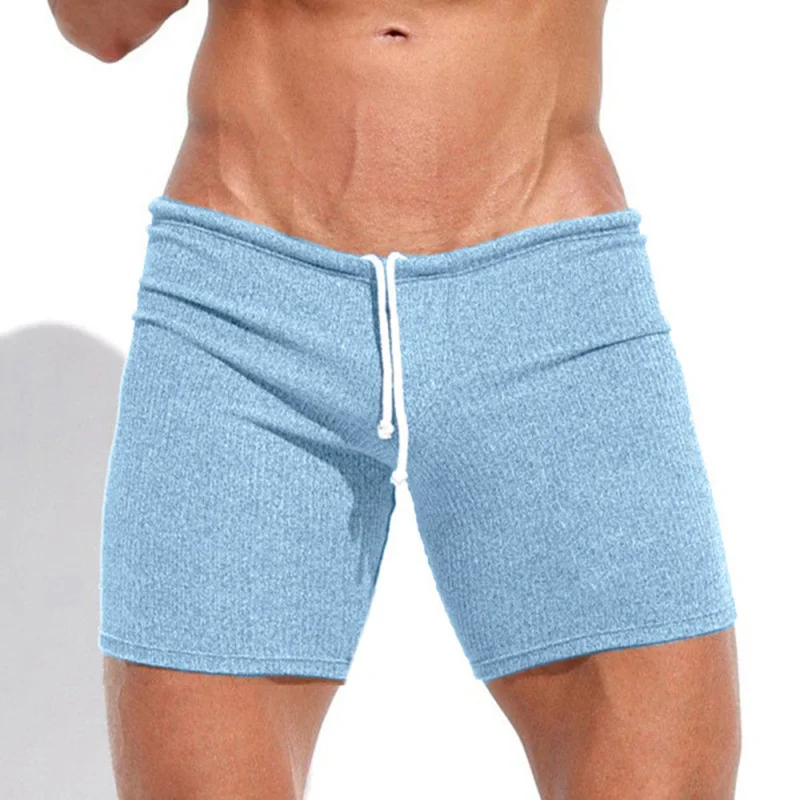 2026 Summer Men's Ribbed Knit Shorts Slim Fit Elastic Waist Drawstring Quick Dry Breathable Gym Fitness Workout Casual Short Pan