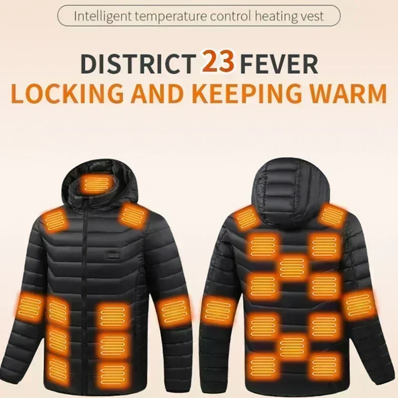 ​USB Heated Jacket for Men - Electric Heating 3 Mode Adjustable Winter Padded Coat, Windproof Thermal Parka for Camping Ski​
