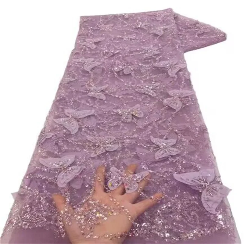 

African Net Beads Lace With Sequins French Tulle Lace African Lace Fabric 5 Yards Nigerian Lace Fabrics For Wedding Dress Sew